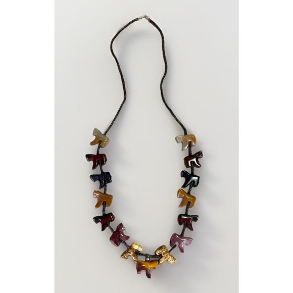 Zuni Sterling Silver Fetish Necklace Multicolor Jasper Rhodonite Carve Stone 28" - Picture 3 of 15